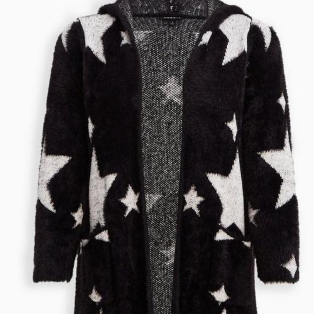 Torrid Plus Black & White Hooded Star Cardigan - Picture 7 of 8